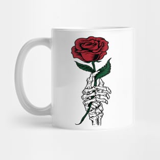 Halloween Skeleton Hand Holding A Red Flower Mug